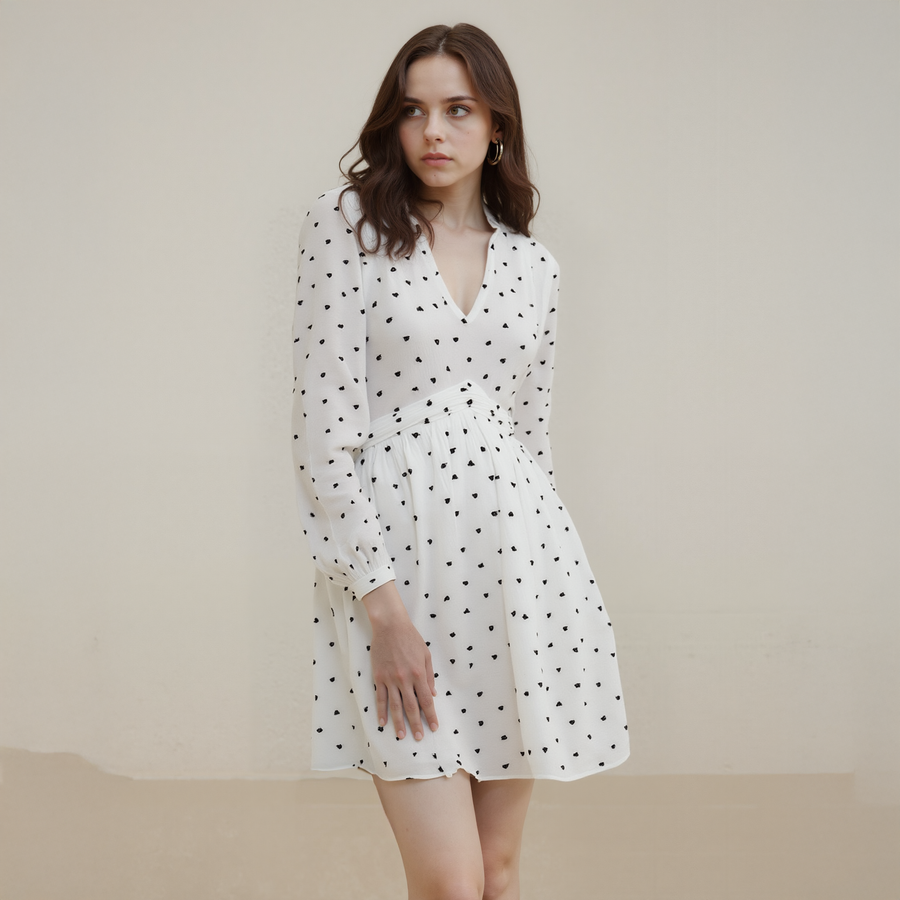 Women's Triangle Print Long Sleeve Dress in White Triangle