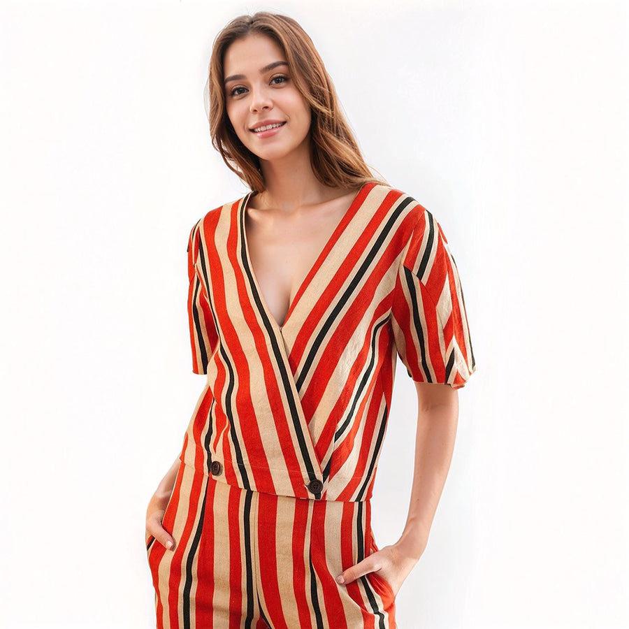 Women's Puff Sleeve Wrap Blouse in Poppy Multi