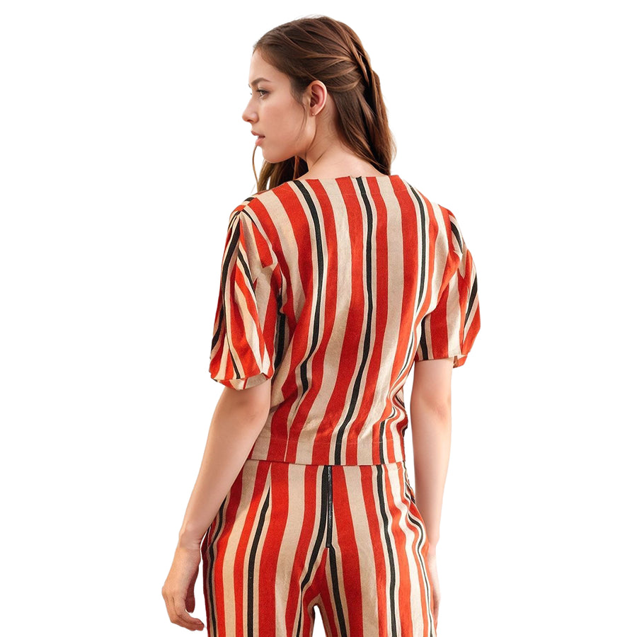 Women's Puff Sleeve Wrap Blouse in Poppy Multi