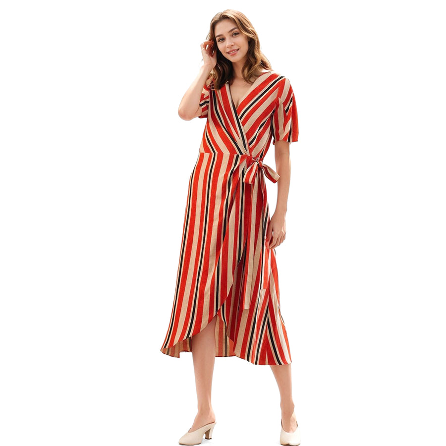Women's Puff Sleeve Wrap Dress in Poppy Multi