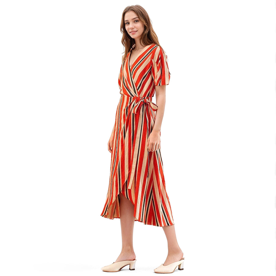 Women's Puff Sleeve Wrap Dress in Poppy Multi