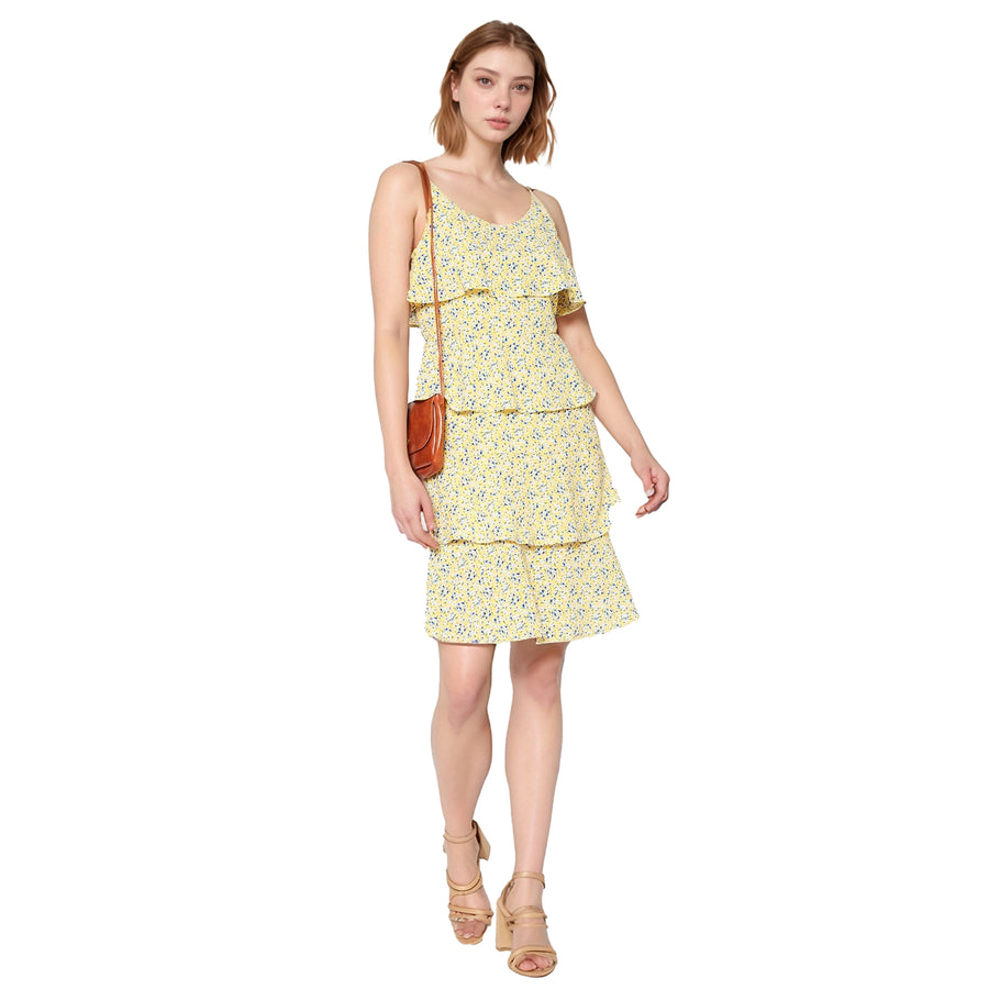 Pleione V-Neck Layered Ruffle Cami Dress In Yellow