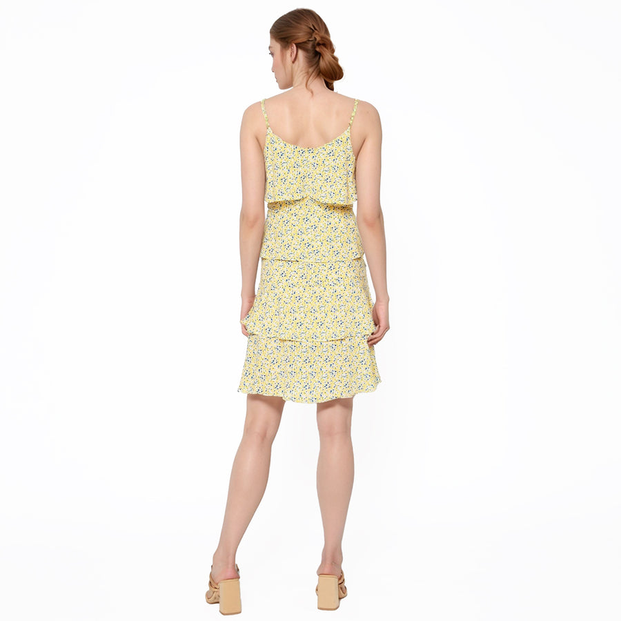 Pleione V-Neck Layered Ruffle Cami Dress In Yellow