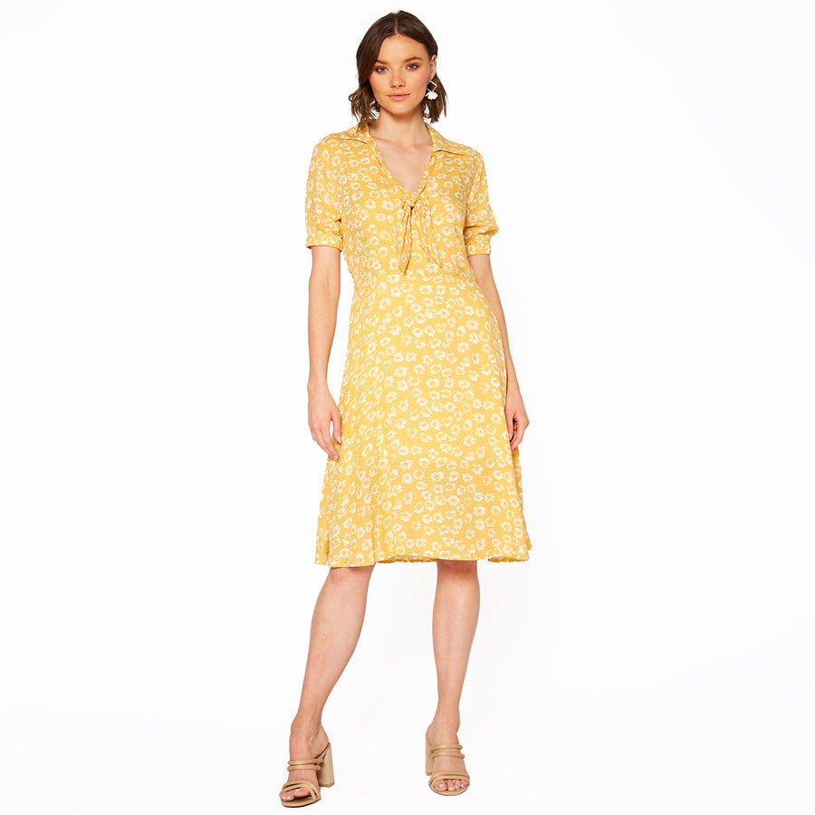 Pleione Tied Open Front Collard Floral Dress