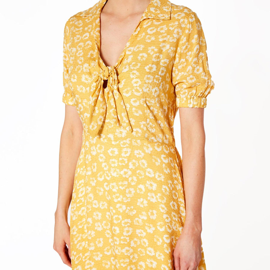 Pleione Tied Open Front Collard Floral Dress