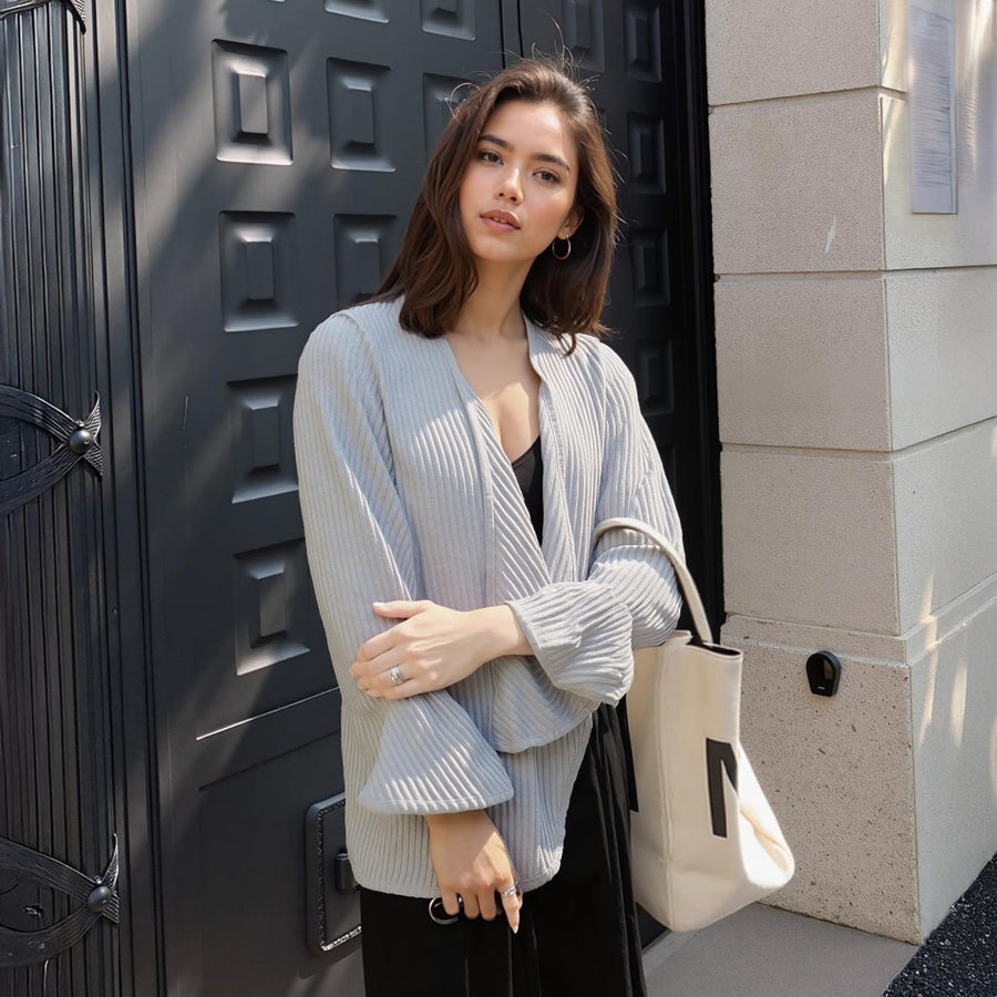 Women's Open Front Ruffle Sleeve Cardigan - shopatkonus