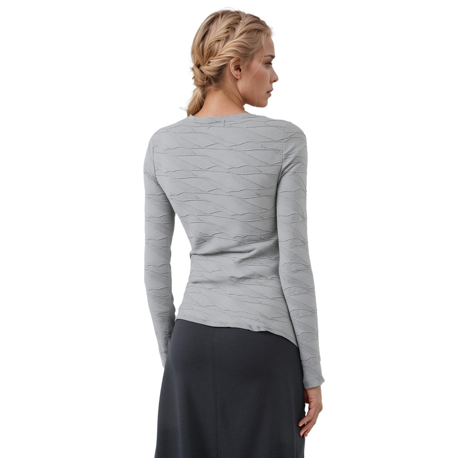 Women's Hi Lo Round Neck Long Sleeve Tee - shopatkonus