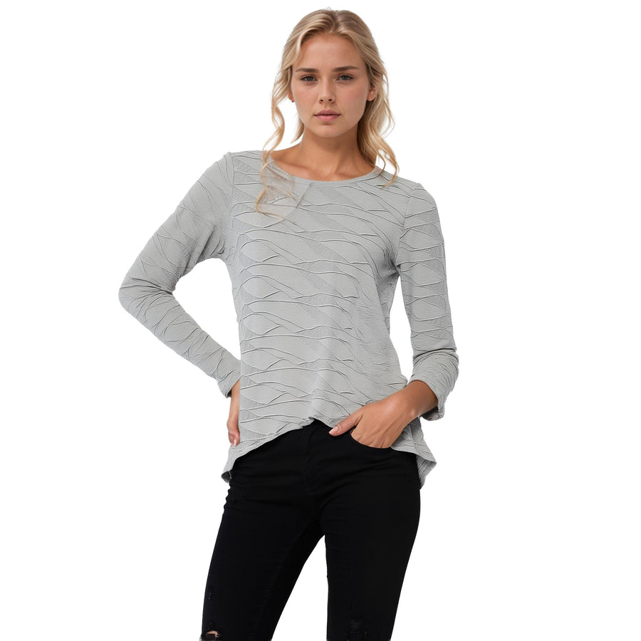 Women's Hi Lo Round Neck Long Sleeve Tee - shopatkonus