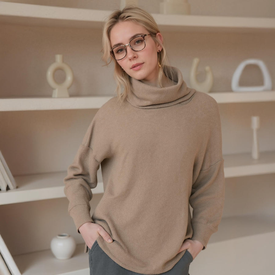 Women's Turtle Neck Ribbed Oversize Sweater Top - shopatkonus