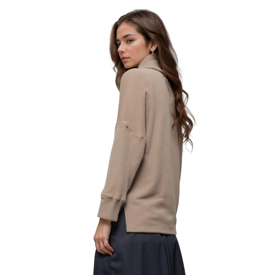 Women's Turtle Neck Ribbed Oversize Sweater Top - shopatkonus