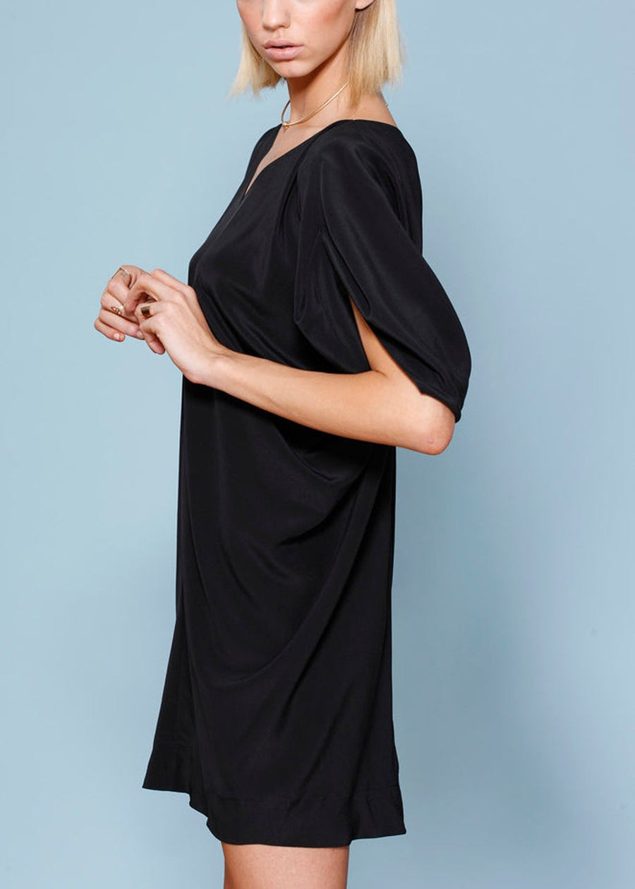 Women's 100% Silk Wide V Neck Dress - shopatkonus