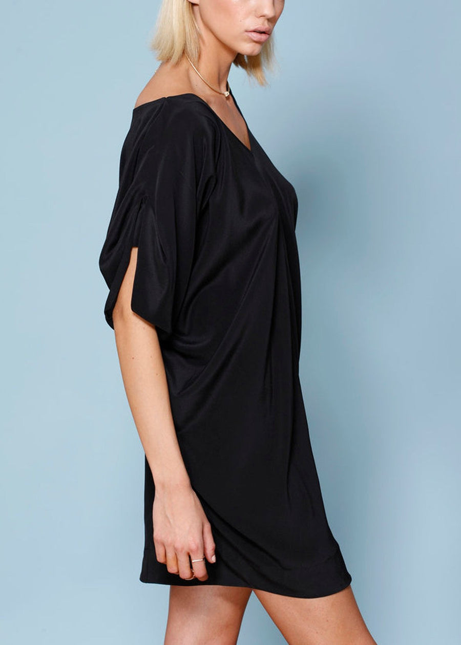 Women's 100% Silk Wide V Neck Dress - shopatkonus