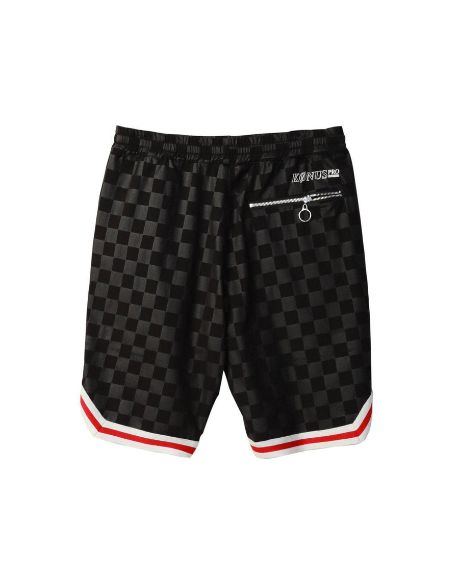 Konus Men's Tonal Checkered Shorts with Tape in Black - shopatkonus