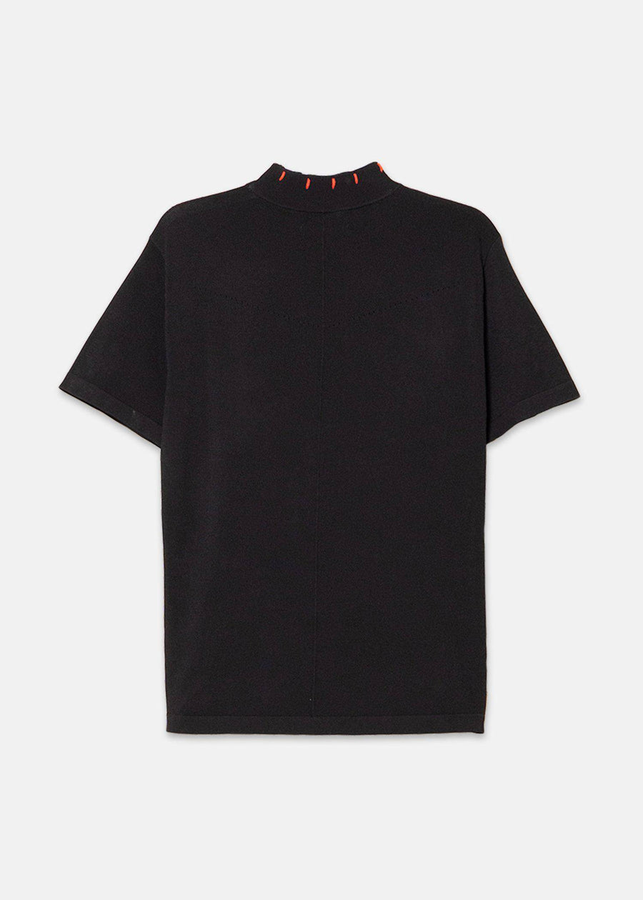 Konus Men's Black Fully Fashioned Short Sleeve Mock Neck Sweater - shopatkonus