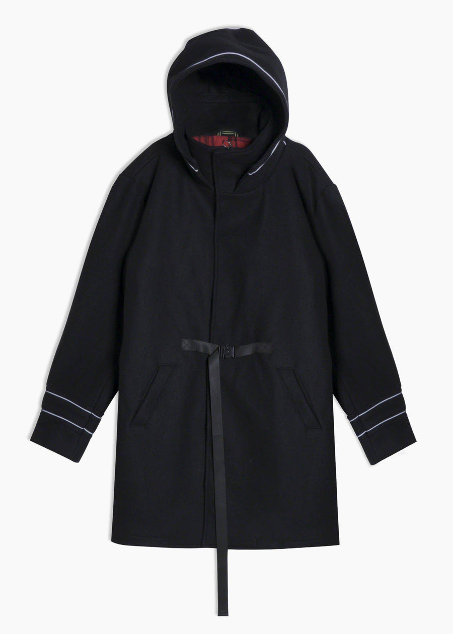 Konus Men's Wool Blend Hooded Coat with Reflective Piping - Black - shopatkonus
