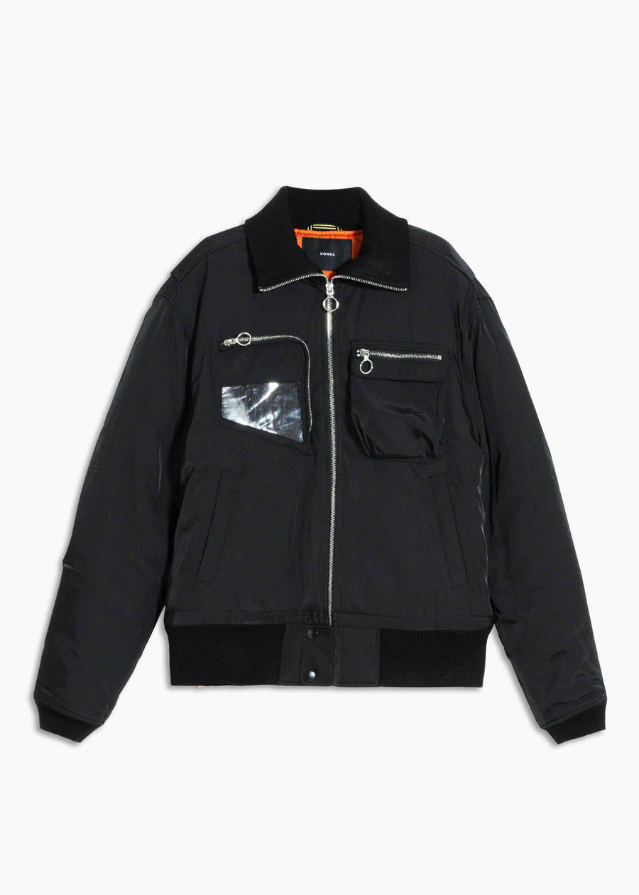 Konus Men's Mock Collar Bomber Jacket in Black - shopatkonus