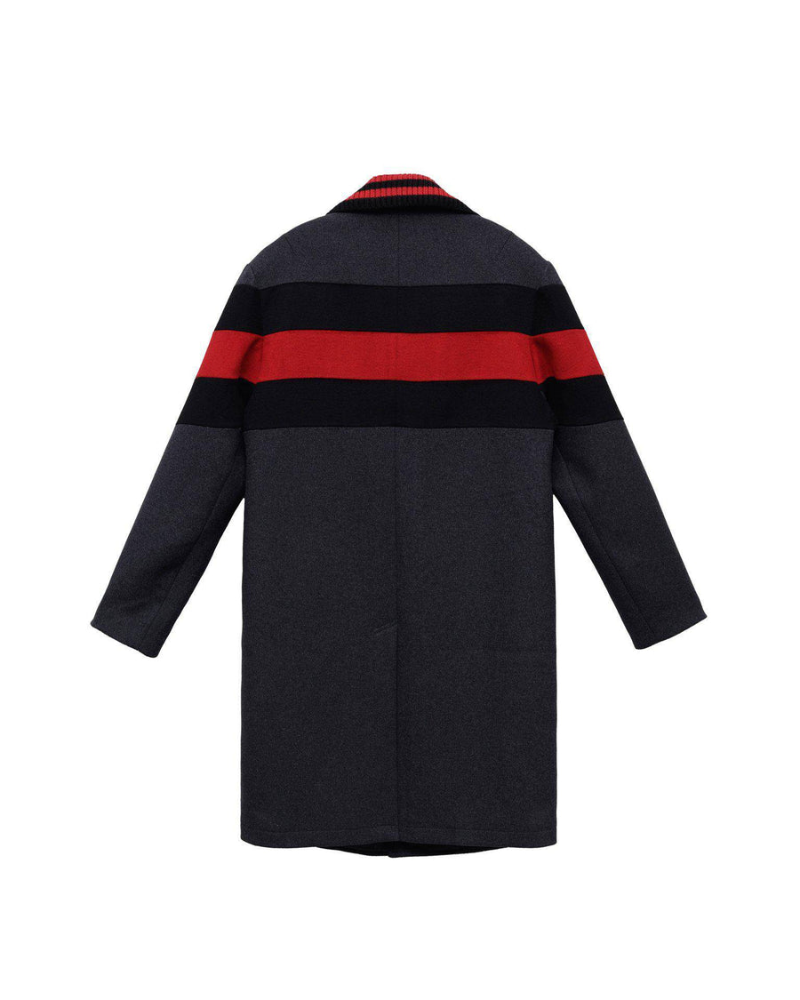 Konus Men's Wool Blend Long Coat with Contrast Stripes in Charcoal - shopatkonus