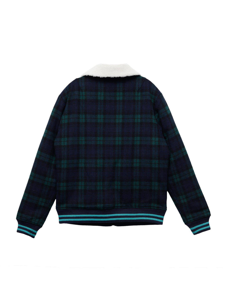Konus Men's Wool Blend Plaid Jacket with Sherpa Collar in Green - shopatkonus