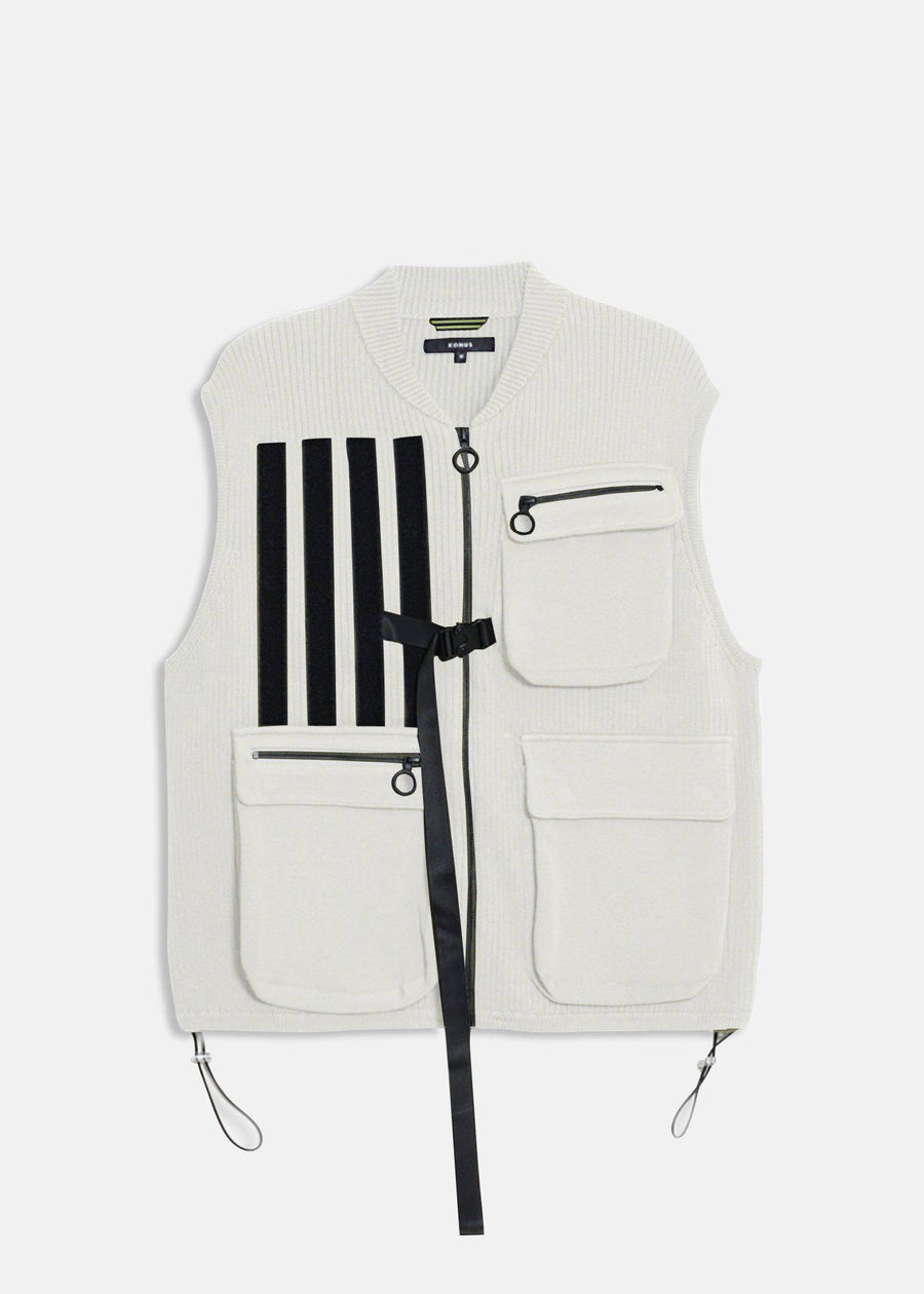 Konus Men's Sweater Utility Vest w/ Bellow Pockets in Off White - shopatkonus