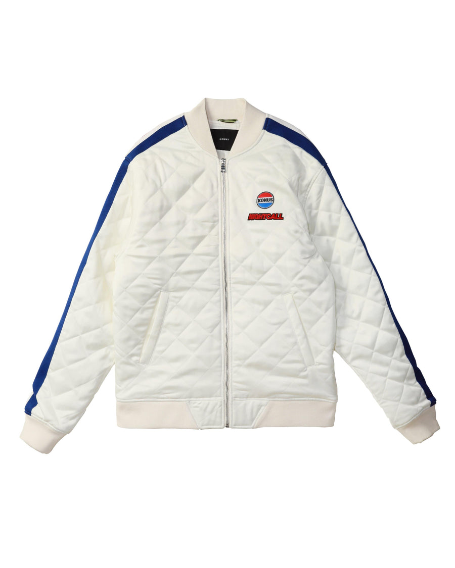 Konus Men's Quilted Satin Jacket in Off White - shopatkonus