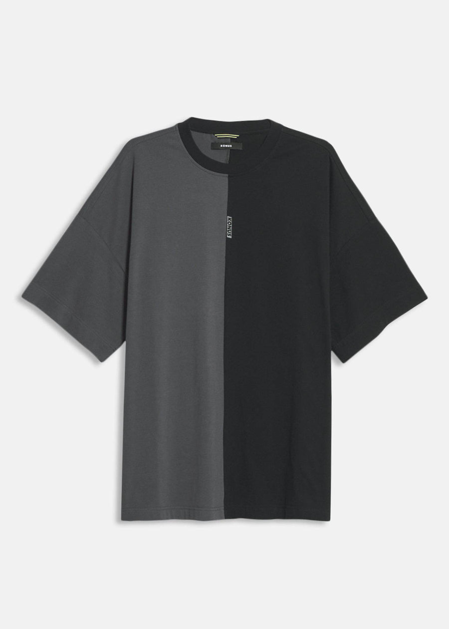 Color Blocked Oversize Tee with Reflective Tape in Black - shopatkonus