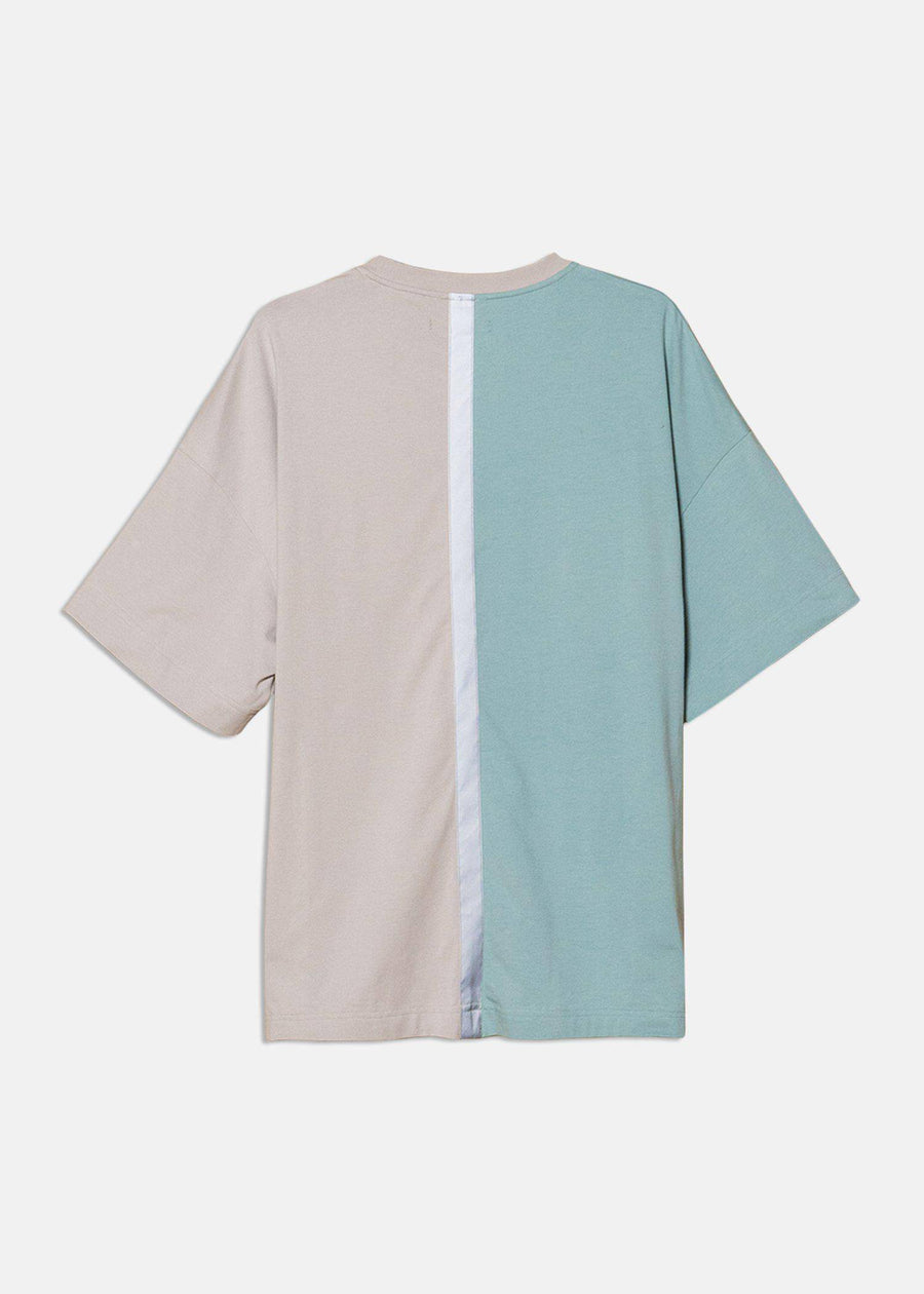 Color Blocked Oversize Tee with Reflective Tape in Teal - shopatkonus