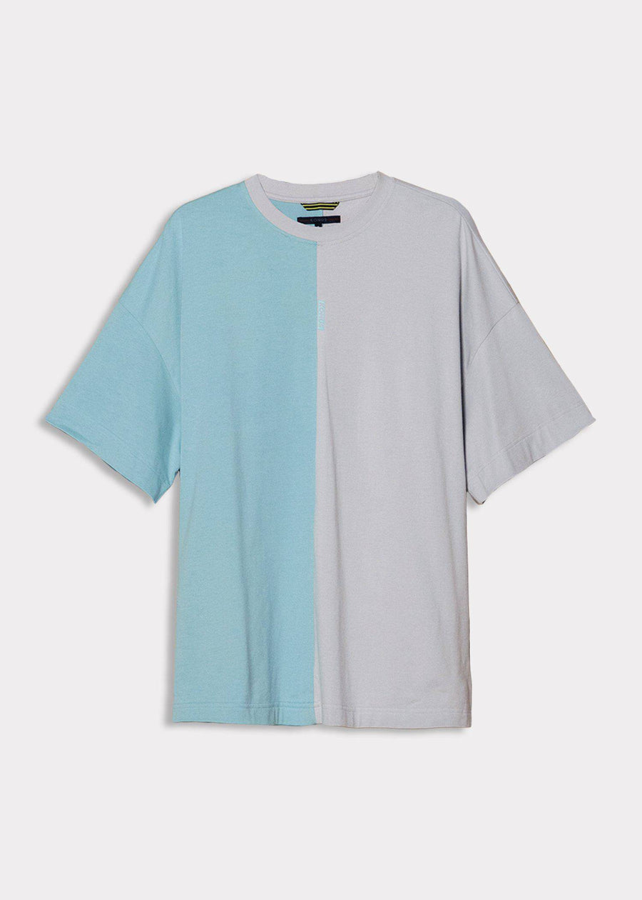 Color Blocked Oversize Tee with Reflective Tape in Teal - shopatkonus