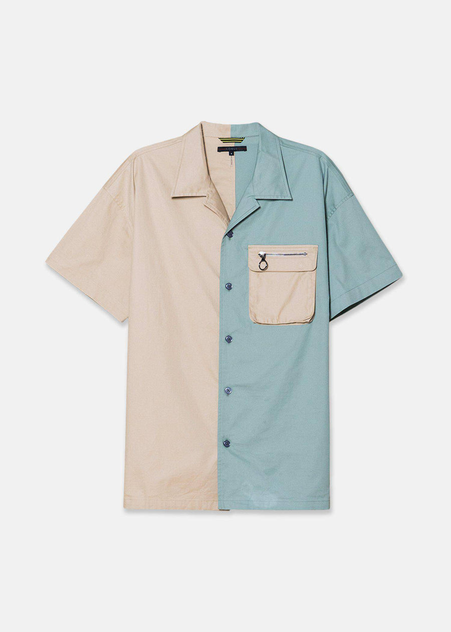 Konus Men's Bellow Pocket Oversize Short Sleeve Shirt in Khaki - shopatkonus