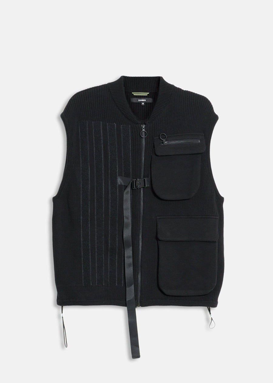 Konus Men's Sweater Utility Vest With Bellow Pockets in Black - shopatkonus