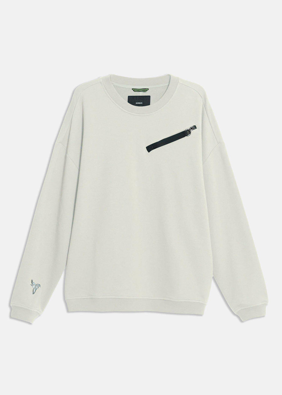 Konus Men's  Zipper Chest Pocket Sweatshirt in  in Off White - shopatkonus