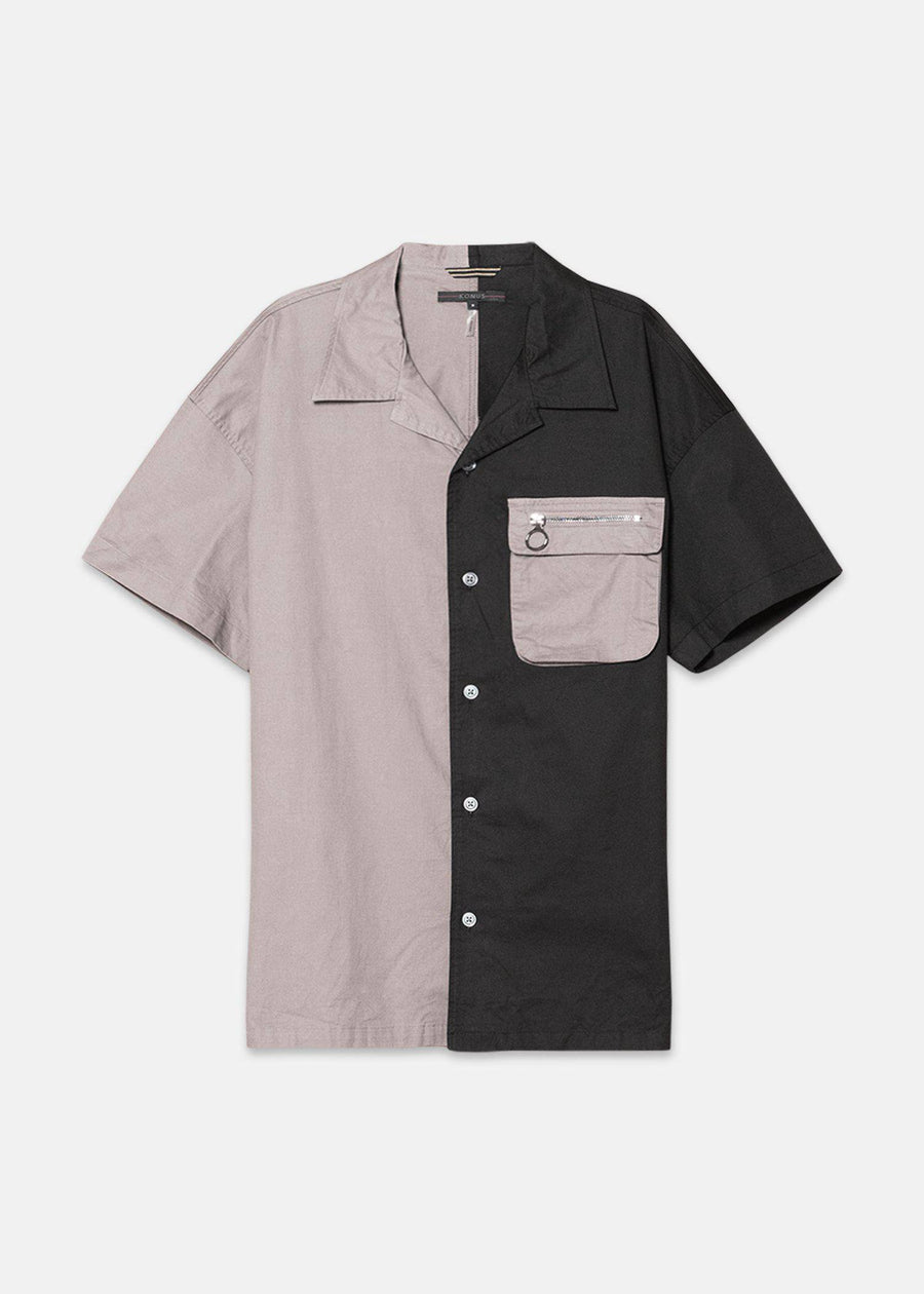 Konus Men's Bellow Pocket Oversize Short Sleeve Shirt in Black Khaki - shopatkonus