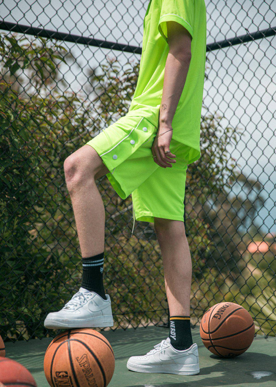 Blank State Men's Snap Button Gym Shorts in Neon - shopatkonus