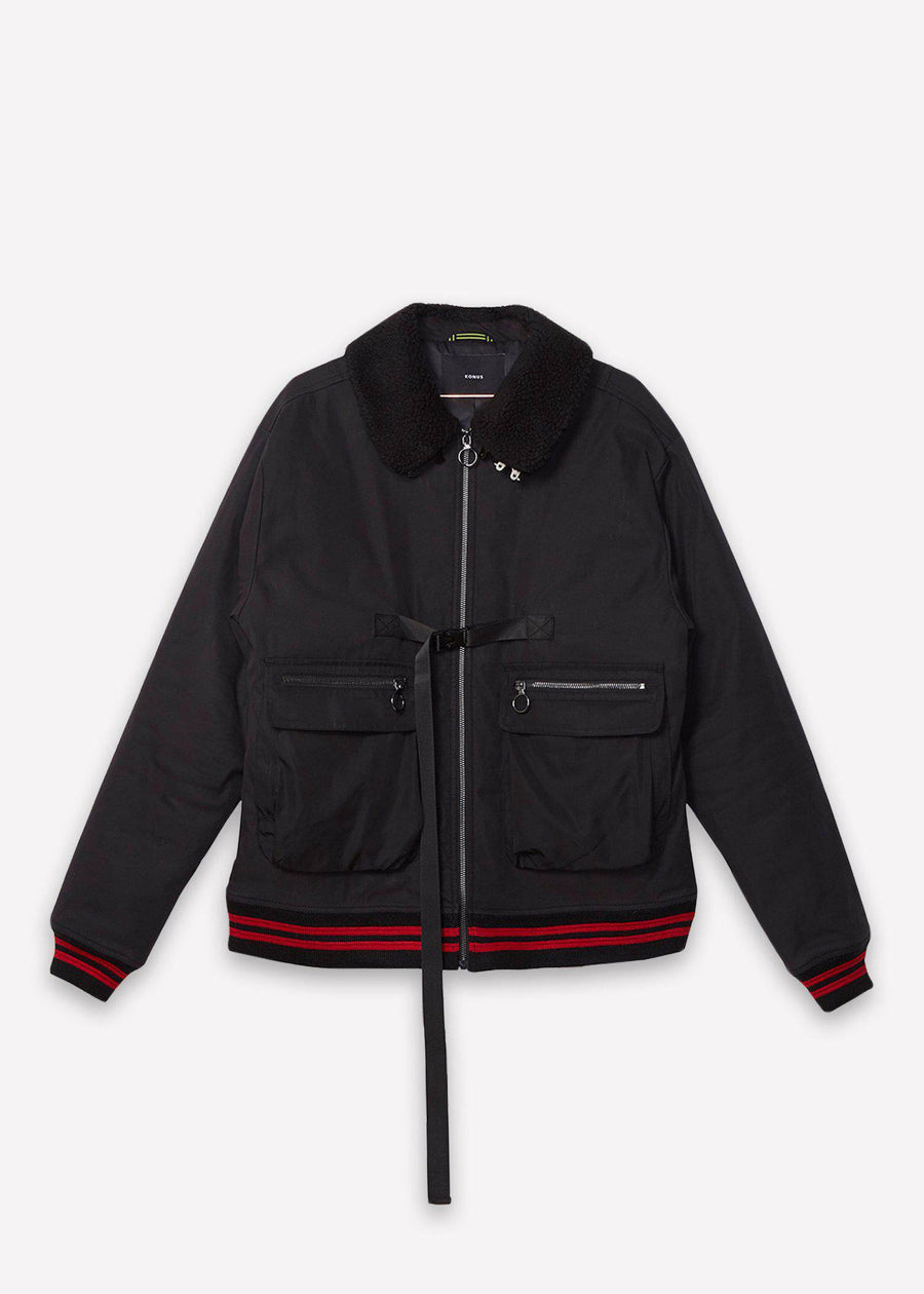 Konus Men's Sherpa Collar MA2 Jacket in Black - shopatkonus
