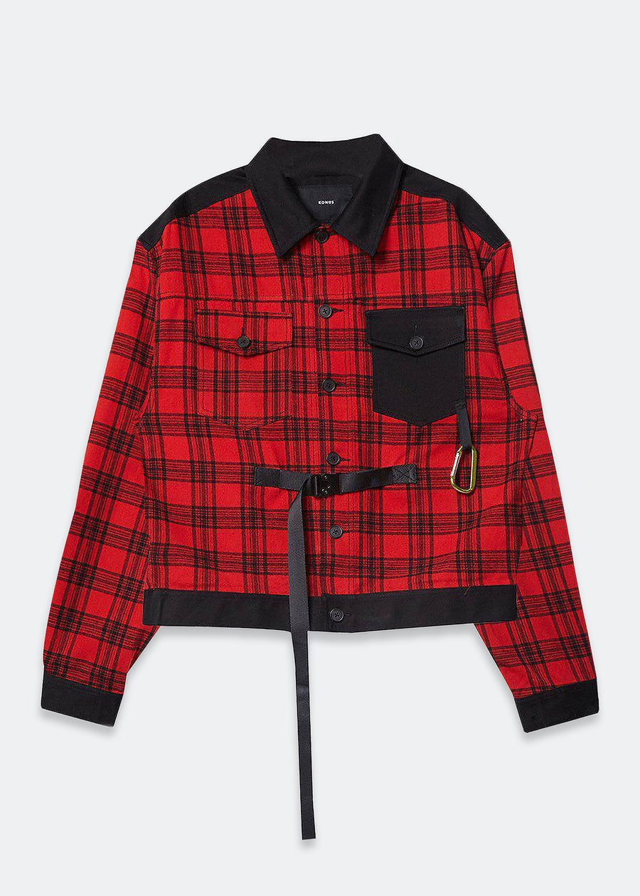 Konus Men's Plaid Shirt Jacket in Red - shopatkonus