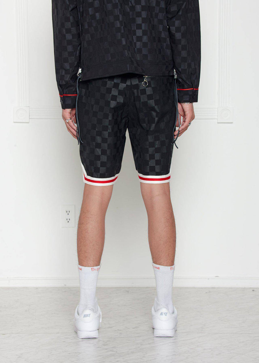 Konus Men's Tonal Checkered Shorts with Tape in Black - shopatkonus