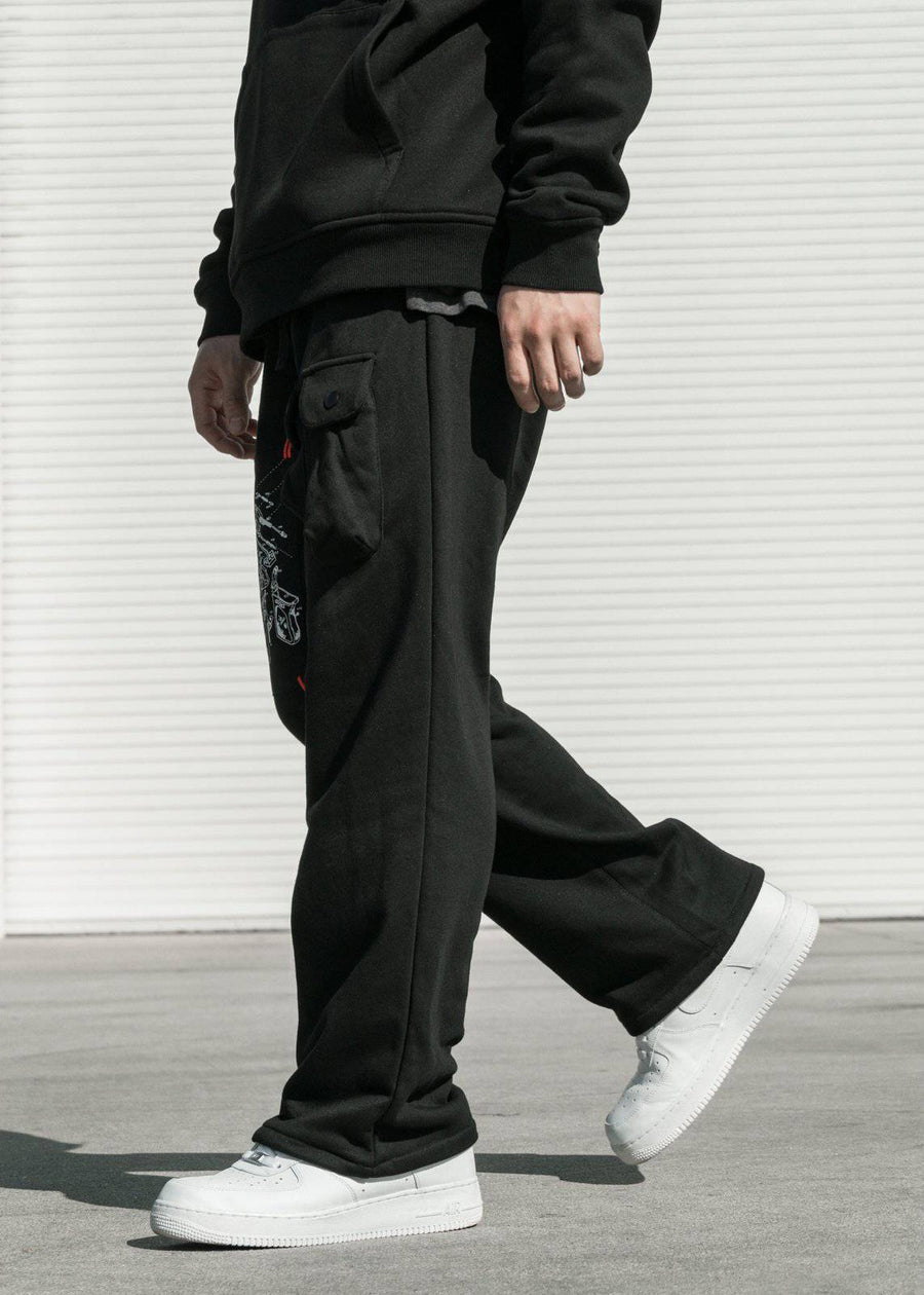 Konus Men's Wide Print Patch French Terry Sweatpants in Black - shopatkonus