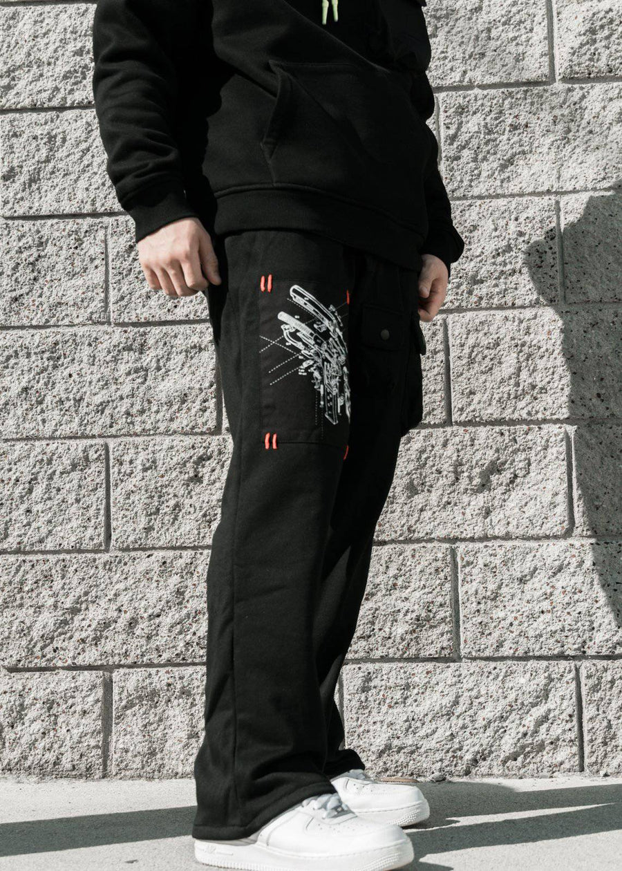 Konus Men's Wide Print Patch French Terry Sweatpants in Black - shopatkonus
