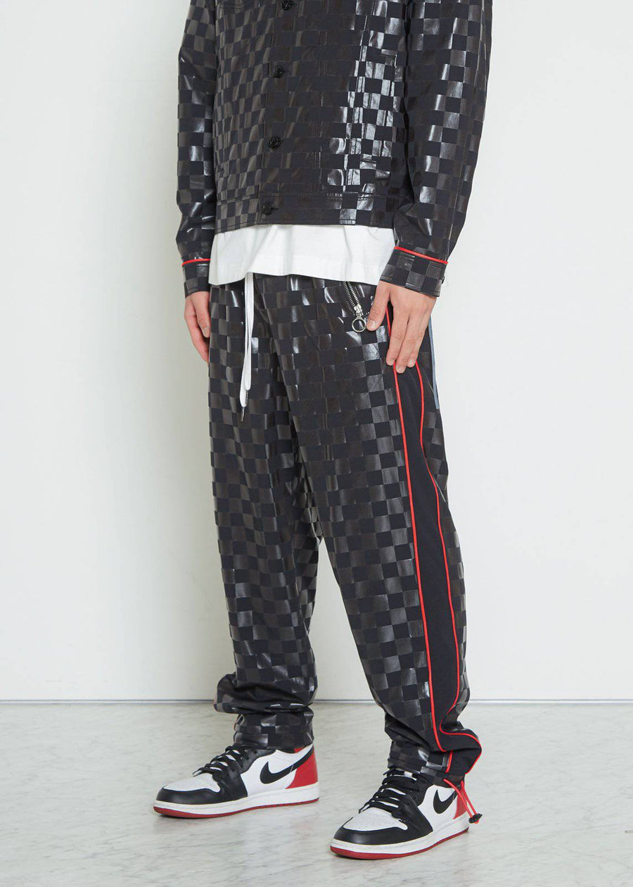 Konus Men's Tonal Checker Printed Pants in Black - shopatkonus