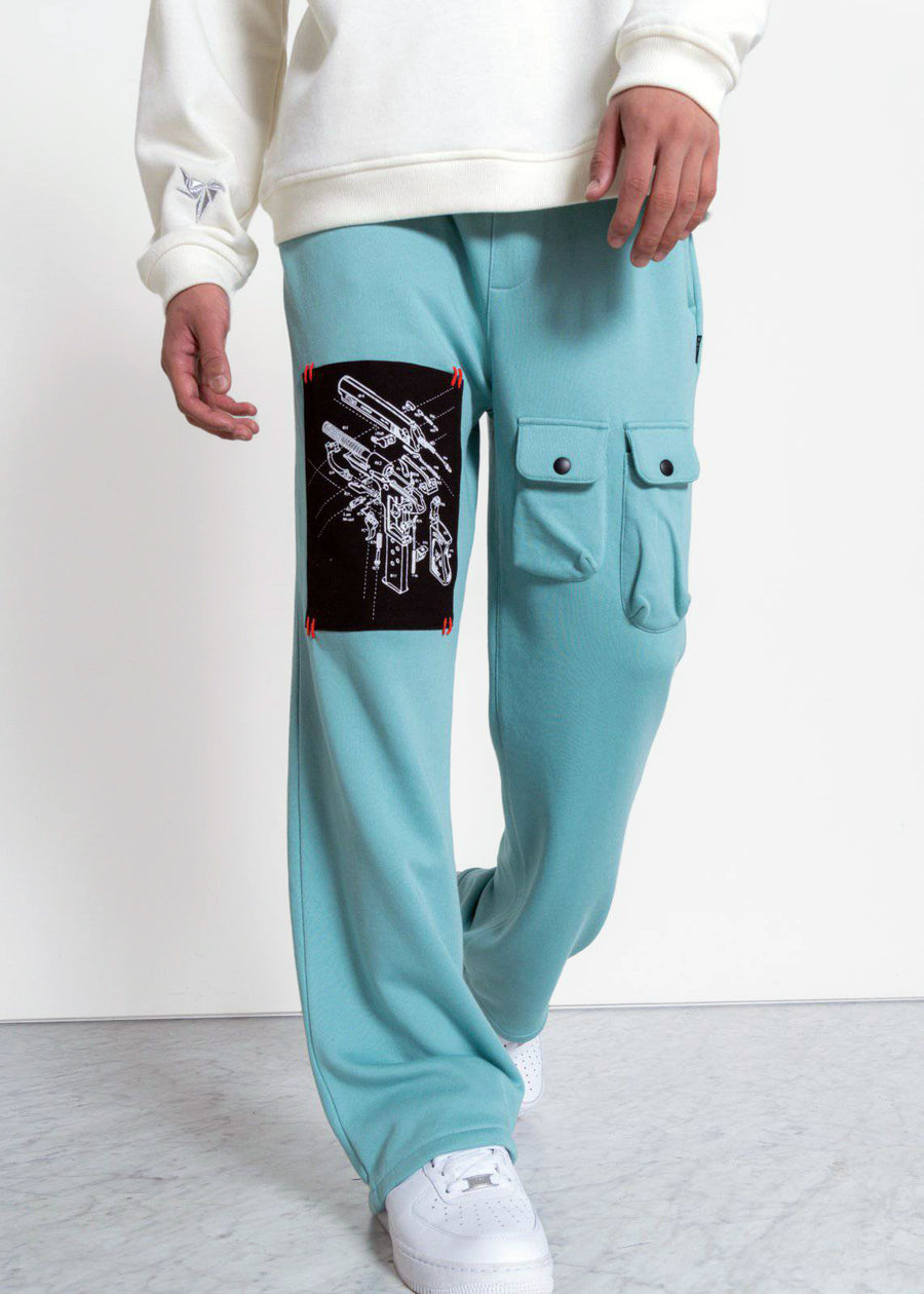 Konus Men's Wide Print Patch French Terry Sweatpants in Teal - shopatkonus