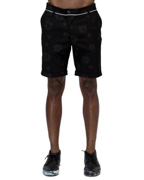 Konus Men's Cuffed Shorts With Floral Print in Black - shopatkonus