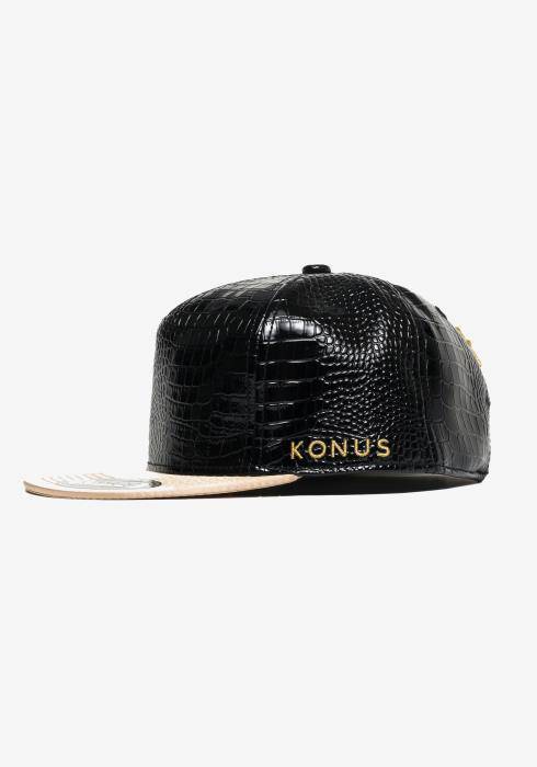 Konus Men's Alligator Skin Snap Back in Black/gold - shopatkonus