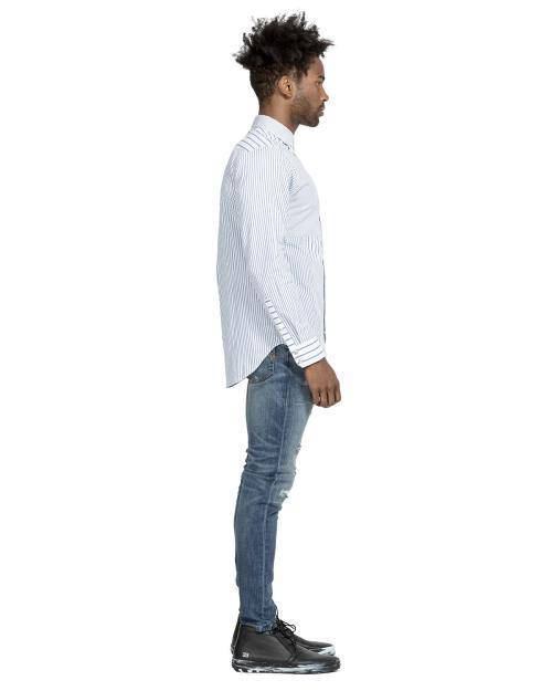 Konus Men's Patched Long Sleeve Button Down Shirt in Blue - shopatkonus