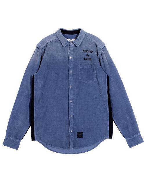 Konus Men's Corduroy Button up Shirt With Elbow Detail in Blue - shopatkonus