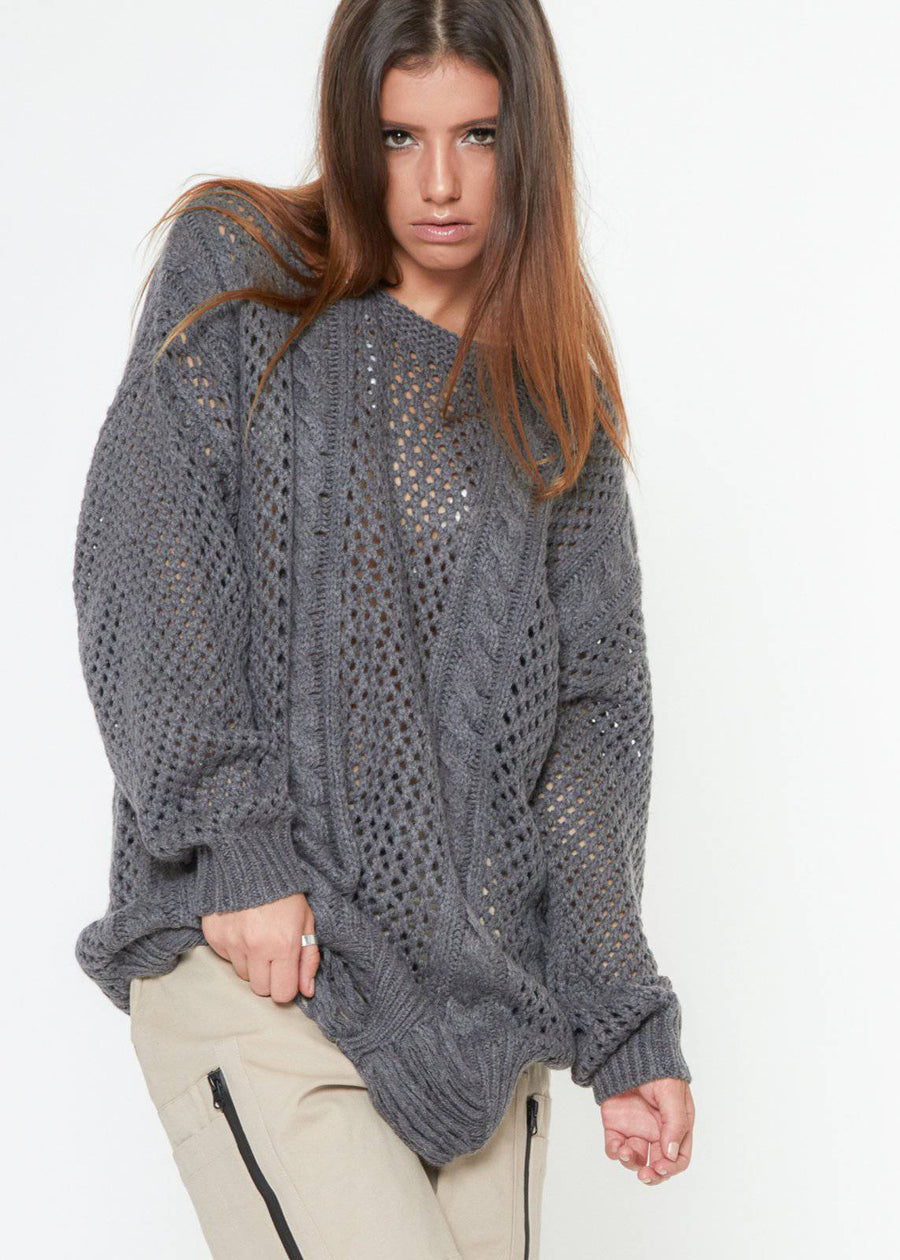 Unisex Cable Knit Sweater in Gray - shopatkonus