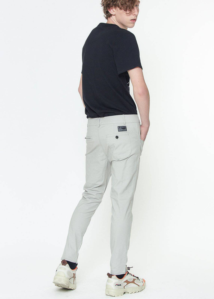 Konus Men's Chino Pant With Asymmetrical Zipper Fly in Gray - shopatkonus