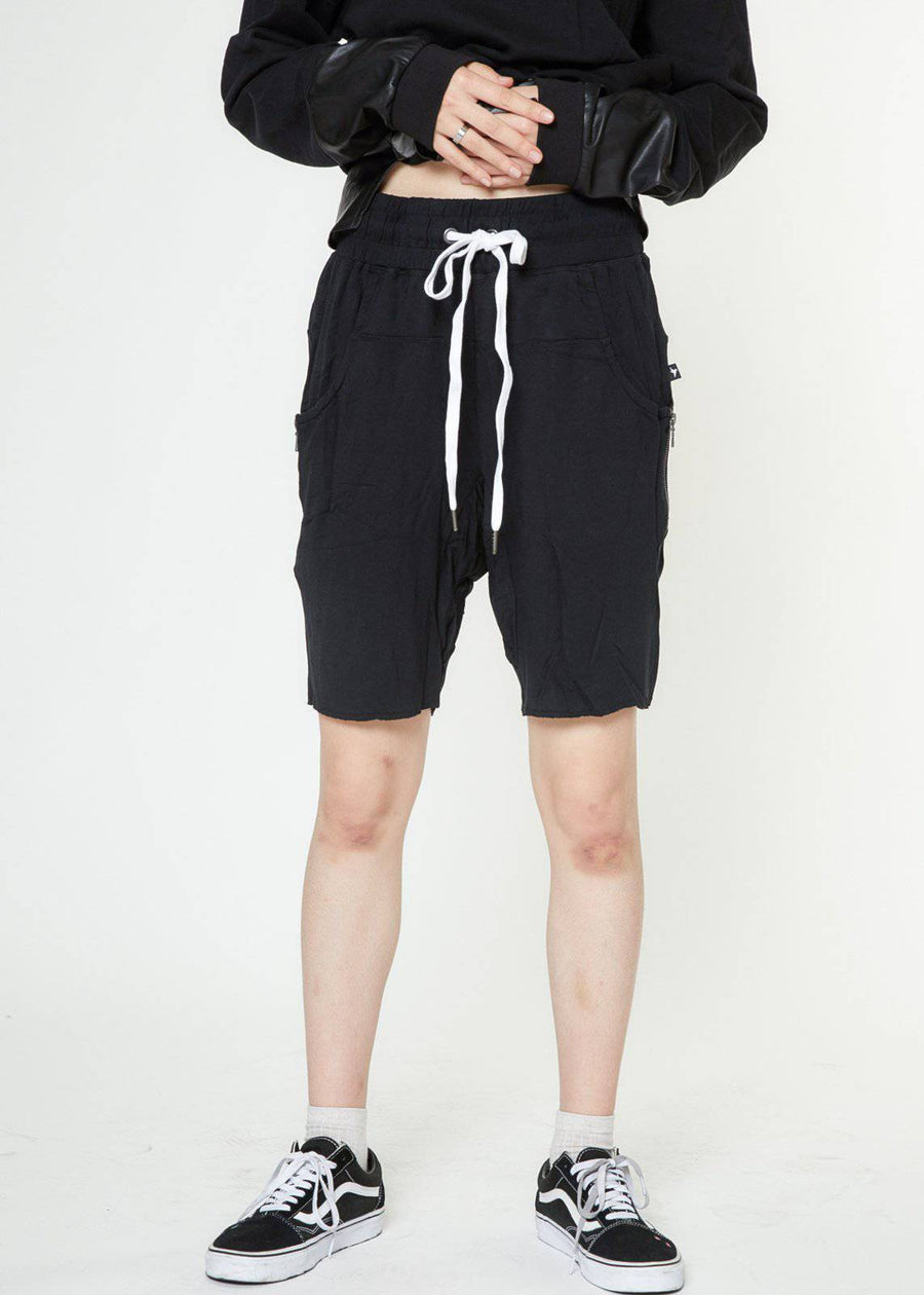 Konus Men's Drop Crotch Shorts With Zipper Pockets in Black - shopatkonus