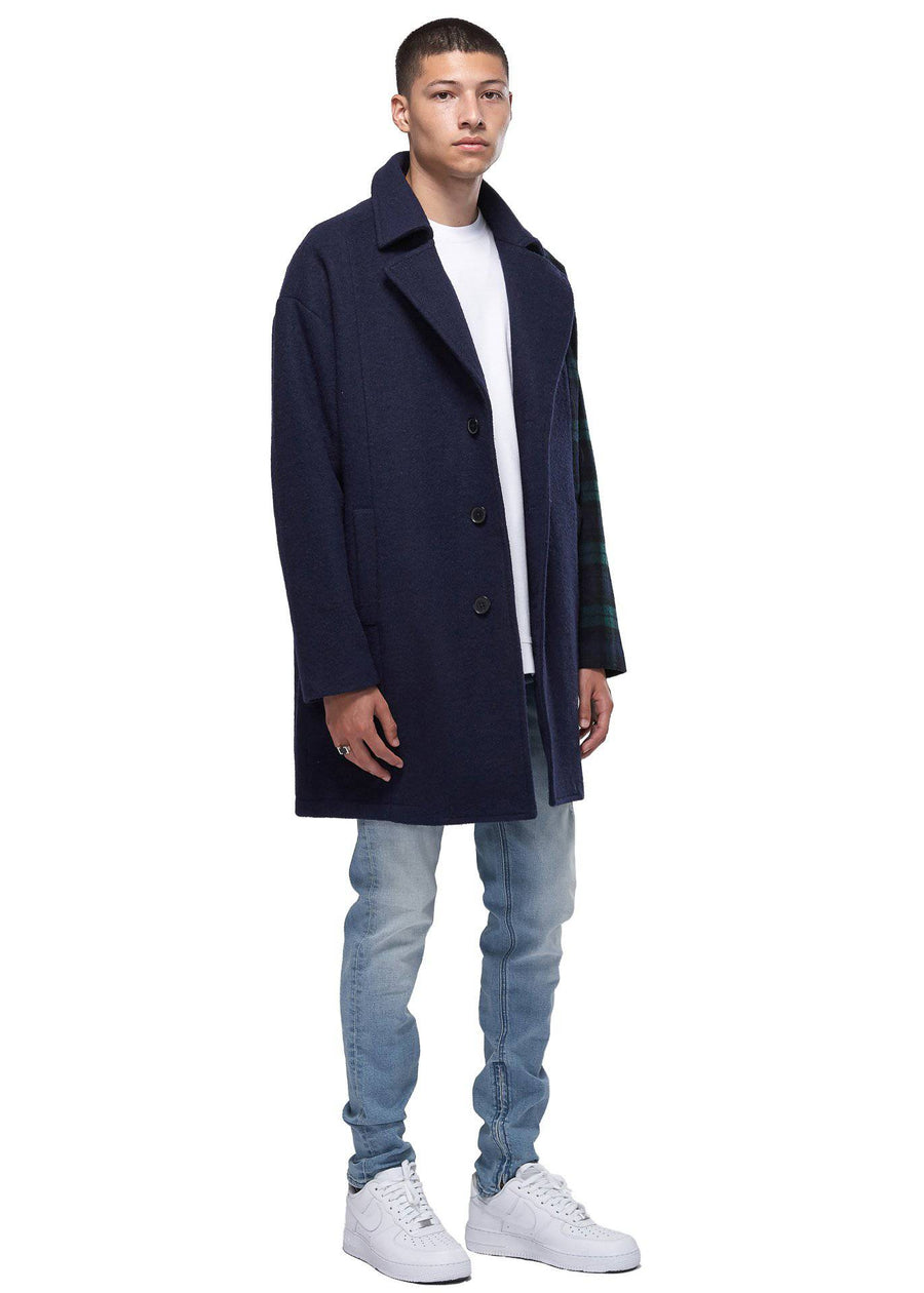 Konus Men's Oversize Wool Blend Coat in Navy - shopatkonus