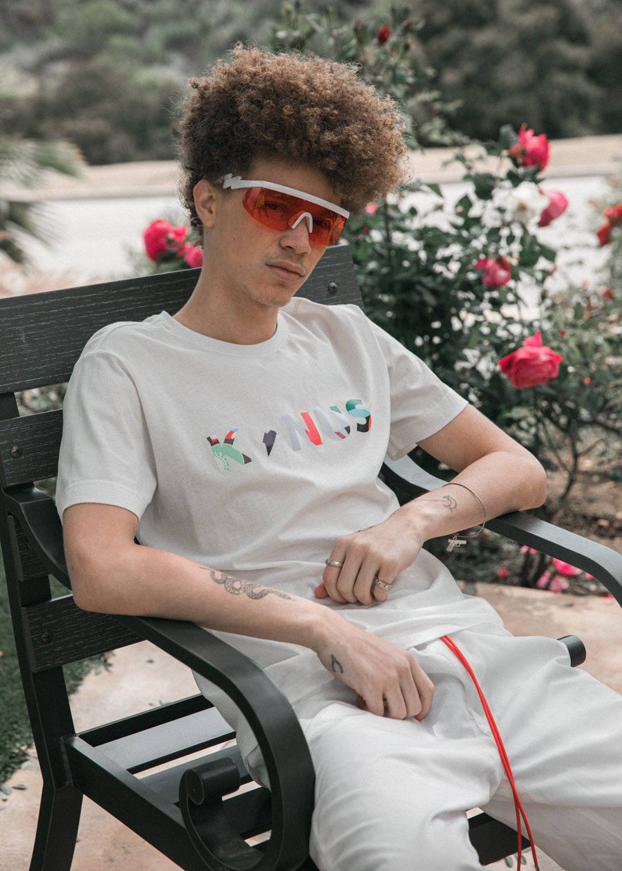 Konus Men's T-shirt With Multi Color Logo Print in White - shopatkonus