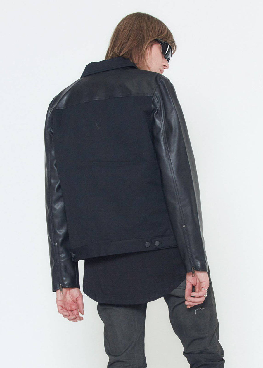 Konus Men's Faux Leather Trucker Jacket in Black - shopatkonus