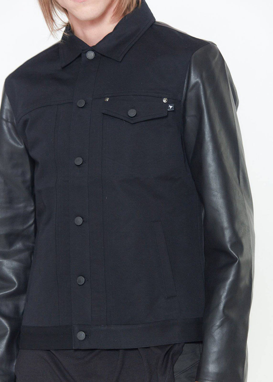 Konus Men's Faux Leather Trucker Jacket in Black - shopatkonus
